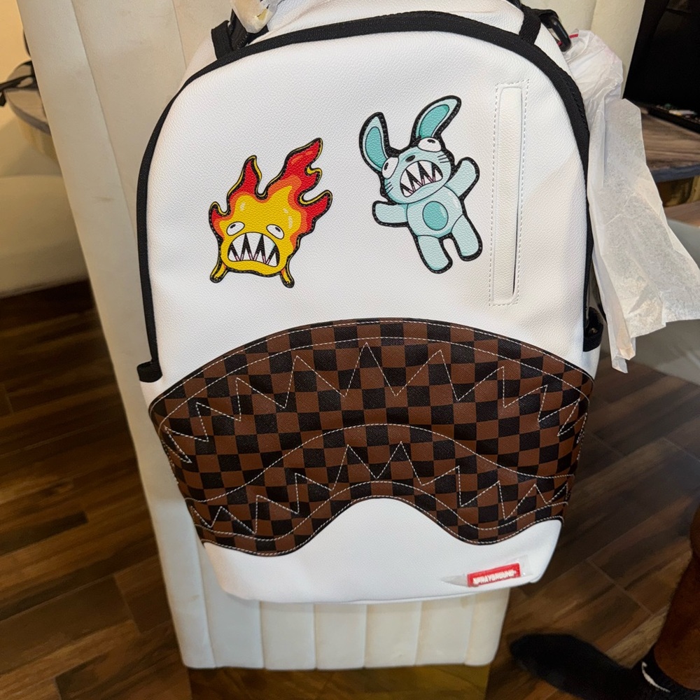 Sprayground White and Brown Checkered Kids Backpack